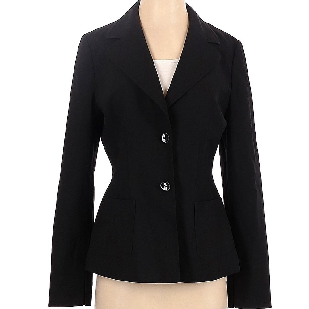 Halogen Blazer Jacket Black Blue 2 Front Pockets Back Slit Sz 6P $512